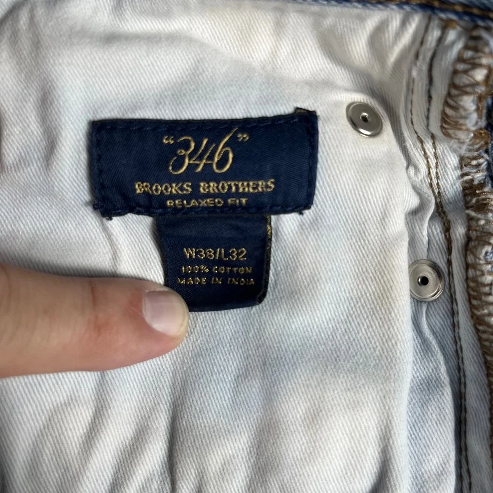 Brooks Brothers 346 Relaxed Fit Jeans Mens 38 Light Blue Denim Cotton Distressed